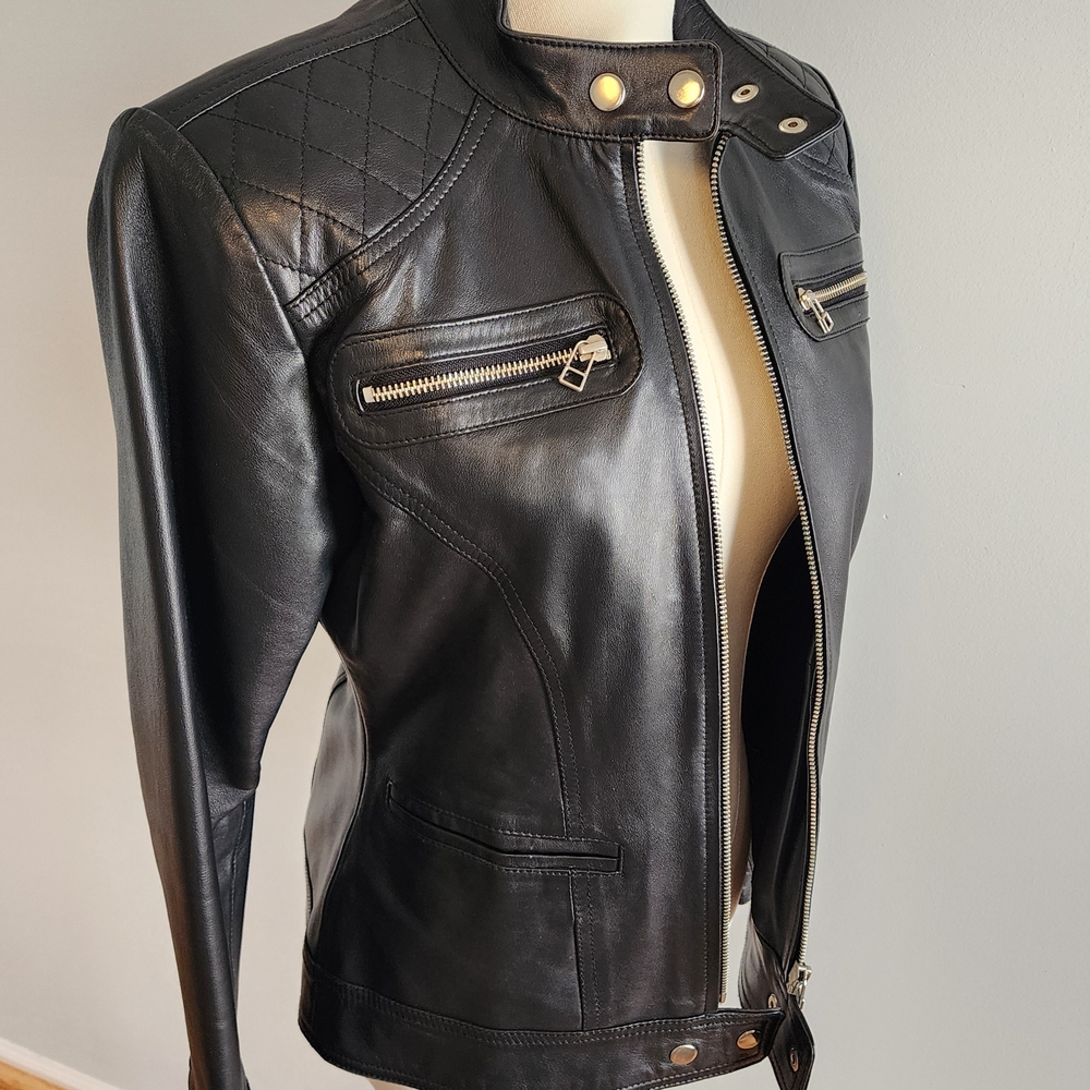 Women's Black Leather Moto Jacket